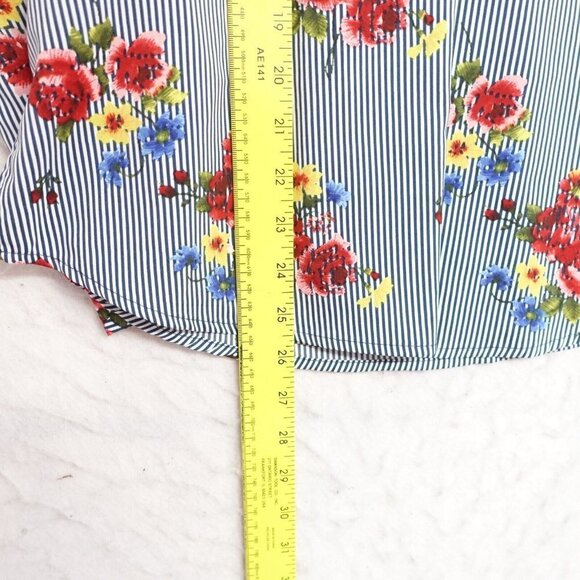 S.R. By Sweet Rain Blouse Top Women's Small Blue/Red Floral long sleeve - Picture 9 of 10